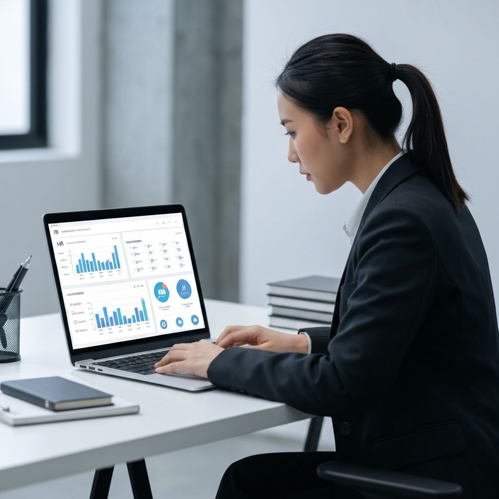Professionista che analizza dati su laptop in ufficio